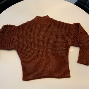Express Brown Metallic Knit Sweater | Puff Sleeve Mock Neck | Size M